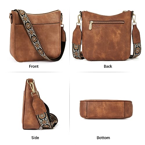 BOSTANTEN Crossbody Bags for Women Leather Handbags Hobo Shoulder Bags with Adjustable Colored Strap, Brown