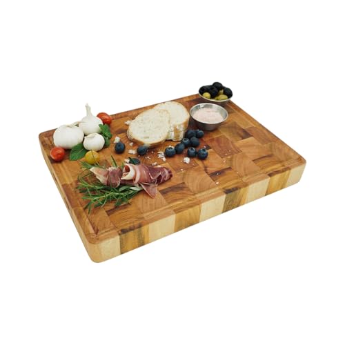 Tabla de cortar de madera de caoba de end grain con ranura para jugos, bloque grueso para preparación en cocina, para carne, pan, queso y charcutería, 35.56 cm x 25.4 cm x 3.81 cm miniatura 1