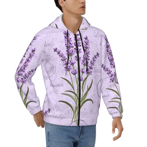 Sweat fermeture éclair homme au motif timbre lavande et textile polyester ultra doux