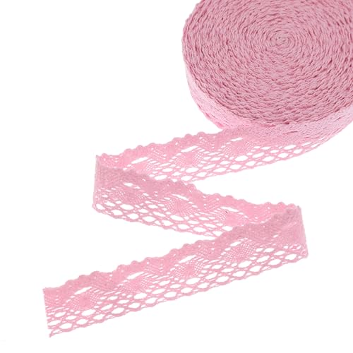 Cinta de encaje rosa de algodón con ojales para costura, manualidades, diarios basura