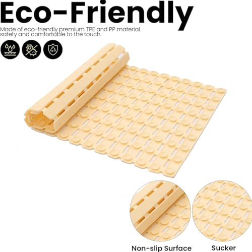 Image of HomeCloud Non-Slip Shower Mat for Bathtub, Anti-Slip Bath Mat with Suction Cups, Drainage Holes & Foot Massage Exfoliating Surface (Cream)
