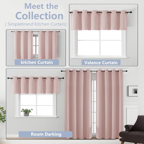 Image of Simplebrand Blush Kitchen Valances for Windows 18 Inches Long 2 Pack, Room Darkening Window Valances for Living Room, Grommet Short Straight Drape Kitchen Curtains for Bedroom Kids Room, 40Wx18L