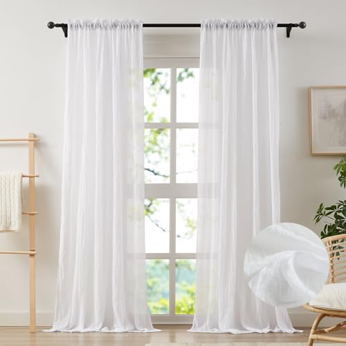 Anpark Elegant White Sheer Curtains 84 Inches Long for Living