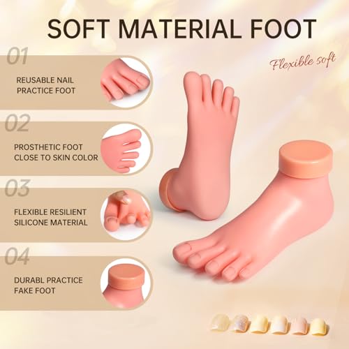 Image of AORAEM Practice Fake Foot Flexible Movable Soft Silicone Fake Foot Tool for Nail Art Training Display