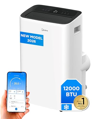 MIDEA Pingüino Aire Acondicionado Portátil 4 en 1 | 3000 Frigorías/12.000 BTU con Control por App | Climatizador y Deshumidificador hasta 35m2   Modo Sleep, Mando a Distancia | Incluye kit de ventana