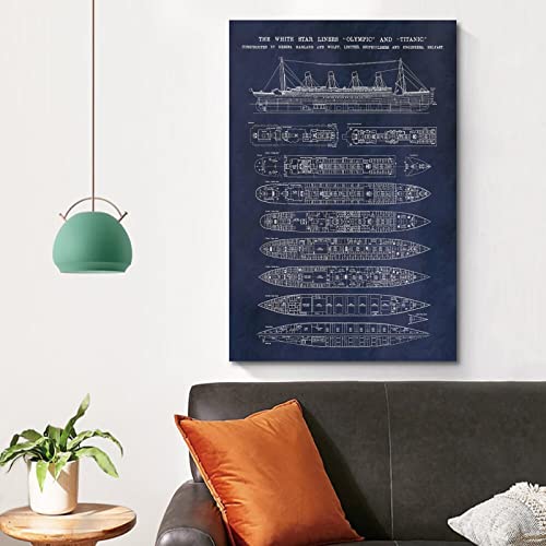 Njyxart The Titanic Poster The Titanic Blueprint Poster Cool Poster Poster Decorative Painting Canvas Wall Posters And Art Picture Print Modern Family Bedroom Decor Posters 16X24Inch(40X60Cm) #TOP3