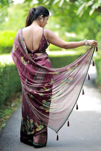Image of MIRCHI FASHION Saree for Woman | Chiffon Floral Printed Breathable Occasional Sari with Blouse