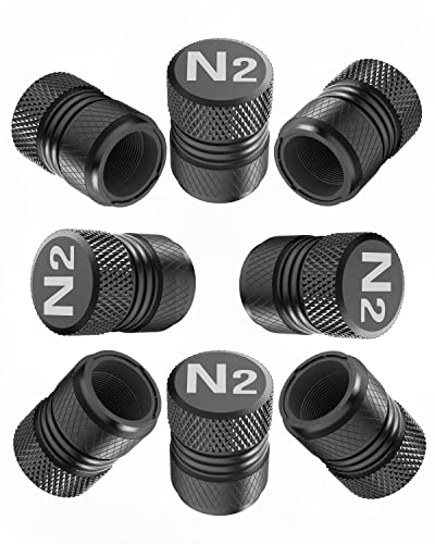 Tire Valve Stem Caps - Tire Air Caps Cover 8 Pack N2 Nitrogen Logo Corrosion Resistant Premium Alloy Universal for Car Truck Motorcycle Bike-Black
