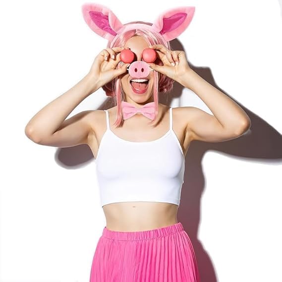 PPGGOPP Schwein Kostüm Set, Schwein Ohren Stirnband, Schweinohren Stirnband, Ohren Haarreif, Schweinenase, Rosa Schwein Kostüm Kit Zubehör,Tier Kostüm Kinder, für Karneval, Halloween