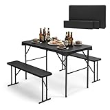 Sekey Bierzeltgarnitur Klappbar Kunststoff | 113 x 61 cm Esstisch Set mit 2 Bänken für 4 Personen | Festzeltgarnitur für drinnen - draußen | Biertisch Set Garten (Schwarz)