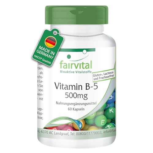 fairvital - Fairvital | Vitamine B5 500mg - Acide Pantothénique - VEGAN - Fortement dosé - 60 gélules - ! Boite pour 2 mois !