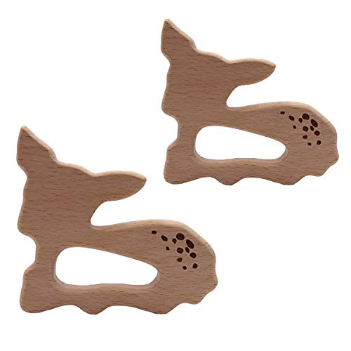 Image of 2pcs Natural Wooden Sika deer Montessori Toy Pendant Pure Natural Beech Wood Animal Shape for Handmade Necklace /Bracelet Accessory (Sika deer 2pcs)