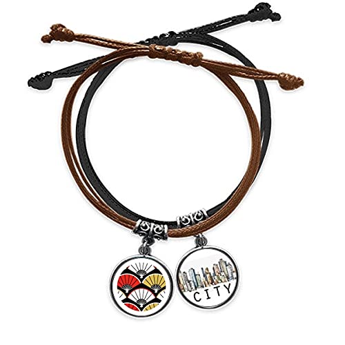Bracelet corde rouge et noir Or des Fan avec chaîne en cuir Sidi pour homme et femme