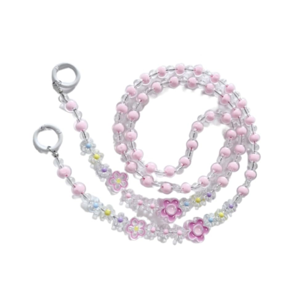 Pokinge 1 Piece Beaded Flower Crossbody Phone Lanyard,120cm Candy Color Beaded Mobile Phone Chain Handmade Anti-Lost Flower Crossbody Cellphone Strap