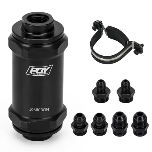 PQY AN6 AN8 AN10 Inline Fuel Filter E85 Ethanol with 10 Micron Stainless Steel Element Black