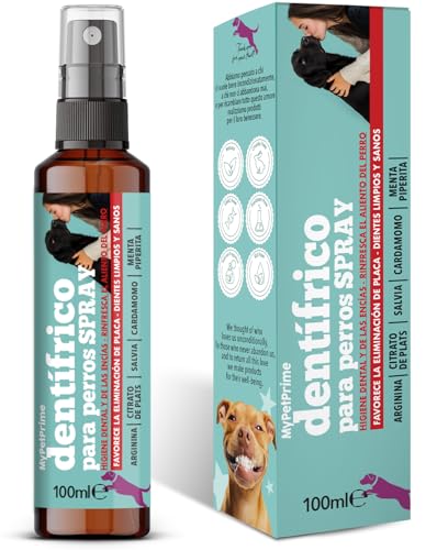 MyPetPrime Pasta dientes Spray Perro | con Plata Citrato e Arginina | Higiene bucodental para perros | Refrescante del Mal Aliento Perro, Sin enjuague