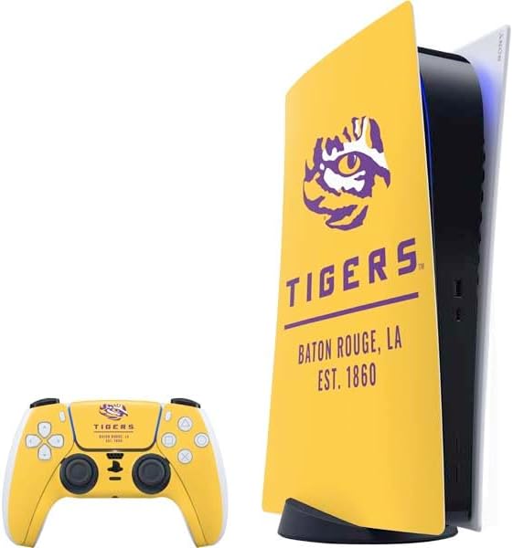 Skinit Decal Gaming Skin Compatible with PS5 Bundle - Officially Licensed LSU Tiger Eye Logo Design