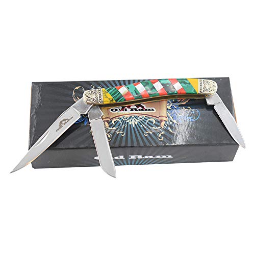 Old Ram Collection Every Day Carry 3 Blade Smooth Non-Slippery Handle Trapper Folding Pocket Knife (Mix Color-2)
