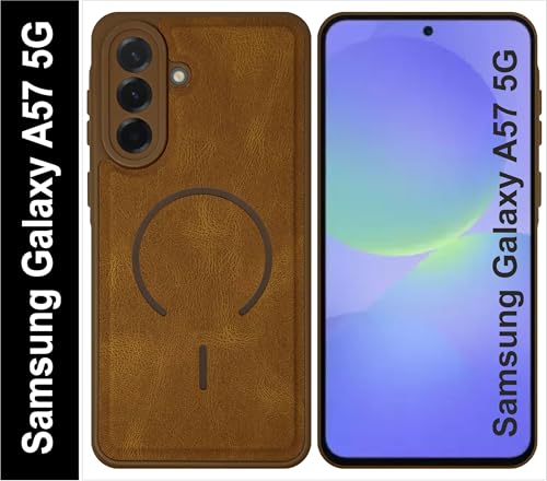 Image of SBMS Back Cover for Samsung Galaxy A57 5G | Ultra Slim Soft Rubberised Hard Case | Oil Feel Soft Leather Back | Mag-Safe Design (Mag-Safe Not Support) | Camera Protection Case for Sam A57 5G (Brown)