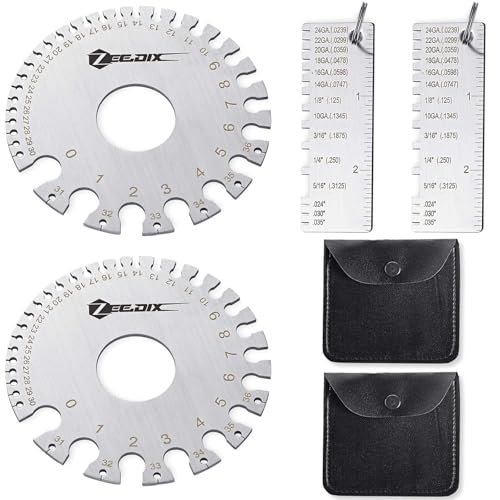 ZeeDix 4 Pcs Stainless Steel Metal Sheets Welding Thickness Gauge- Wire Gauge Measurement Tool, Standard Dual-Sided Round Wire Cable Sheet Gage and Wire Welding Material Thickness Gauge