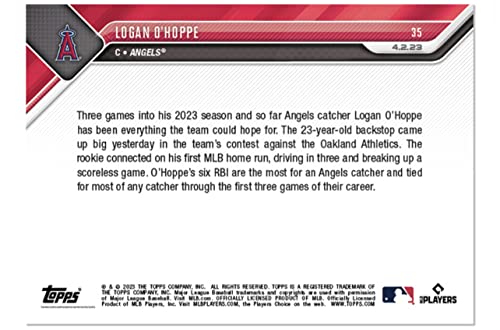 2023 Topps Now Logan O’hoppe #35 -Rc Rookie 1St Mlb Homer Is A Three-Run Blast - 4/2/23 - Baseball Trading Card- Los Angeles Angels. Topps Stated Print Run Of Only 1790 Made! Card Shipped In Protective Screwdown Holder. #TOP1