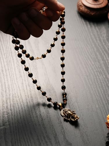 Image of Gold Plated Karungali Necklace with Lord Ganesha Pendant | Authentic Karungali Beads | Spiritual Protection & Positivity | Handmade Mala for Men & Women | Certificate of Authenticity