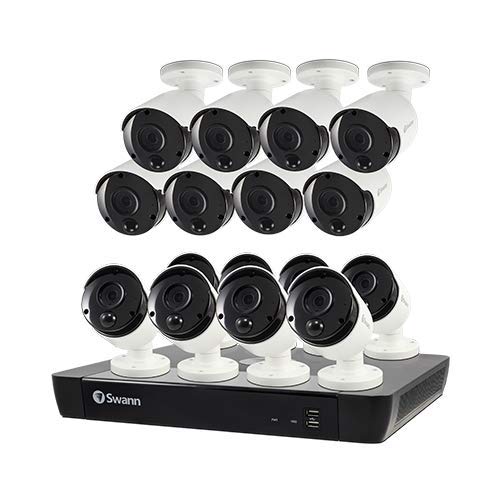 Swann SWNVK-1685816-US Channel 16 Camera Security System Wired Surveillance 4K Ultra HD NVR 2TB HDD, Color Night Vision + Heat & Motion Detection