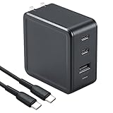 Mzhou 65W Power Adapter US Plug, 3-Port USB C and USB A Charger with PD/QC 3.0, Compact GaN Technology for Travel, Office, Home, Travel Friendly and Thermal Protection