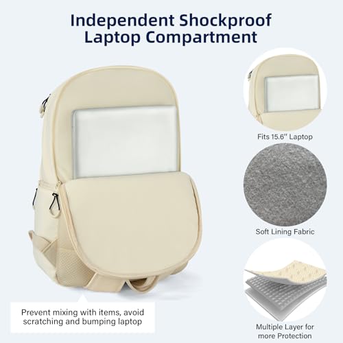 Carry On Travel Backpack For Women, 18 Inch Water Resistant Large Backpack Lightweight Bookbag For Men, 8x14x18 Personal Item Bag Casual Daypack Backpacks For Work Office Commuter (Offwhite)4