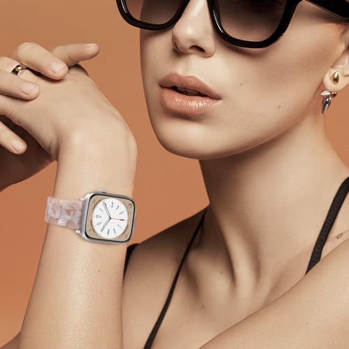CRIS-BAND Resin Bands Compatible with Apple Watch Series 11/10/9/8/7 Bands 46mm 45mm 44mm 42mm 41mm 40mm for Women, Strap for iWatch Ultra 3/2 49mm Series 6/5/4/3/2/1/SE3 Slim Bracelet Wristband (Pink-Floral, 42mm/44mm/45mm/49mm/46mm(Series 11/10)) by CRIS-BAND - Used condition - Image 3