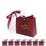 Healvian 10 Bolsas de Obsequio de Boda Rojas y 10 Bolsas Tote Asas de Pvc, Tamaño 15,5x7x15 Cm, para Dulces y Regalos en Bodas, Cumpleaños y Fiestas