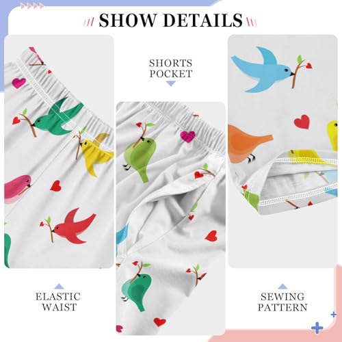 Colorful Birds Love Heart Boys Long Pants Soft Trousers Elastic Waist Kids Lounge Bottoms with Pockets S-XL4