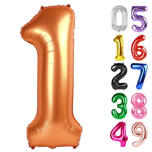 Image of Orange Number 1 Balloon 40 Inch, 1st Birthday Party Decorations Men Women