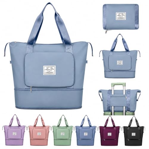 Image of JD Fresh 41 Liter Foldable Travel Bags for Women /Nylon Duffle Bags /Expandable Vanity Travelling Luggage Handbags /Waterproof & Lightweight Shopping Bag for Personal Items (Sky Blue)