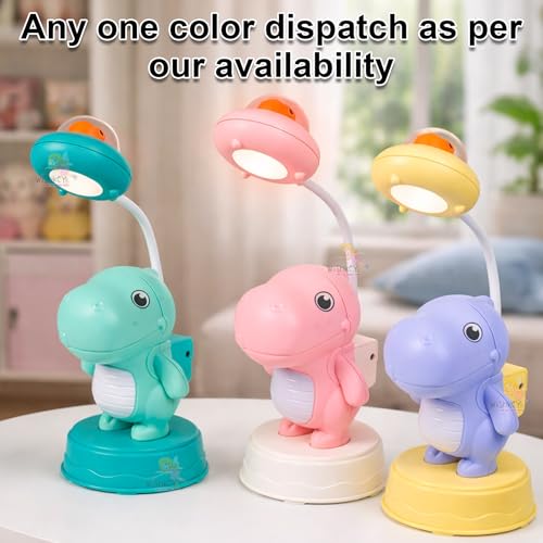 Image of WISHKEY 2-in-1 LED Desk Lamp with Pencil Sharpener, Dino Theme Study Desk Lamp with Base Stand, 3 Light Modes, Rechargeable, 360 Flexible Hose Table Lamp for Kids, Multicolor (Pack of 1)
