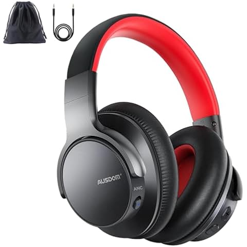 AUSDOM Active Noise Cancelling Headphones: Wireless Bluetooth ANC Over Ear Headphone with Deep Bass, Microphone, 50H Playtime, Hi-Fi Audio, 3.5mm Jack, Fast Charging for Travel/Work Cover
