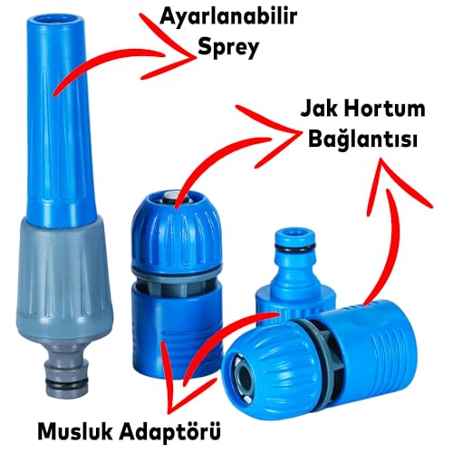 Badem10 Hortum Seti Garden Kit Bahçe Çeşme Su Hortumu İç Çap 1/2 Sulama Araç Yıkama 20 Metre