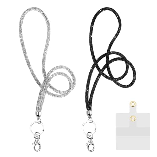 SPOKKI 2 Stück Strass Schlüsselband Lanyard Schlüsselband Glitzer mit 2 Handykette Halterung Handykette Universal Kartenhalter Trageband für Handys Kameras Schlüsselanhänger ID Kartenhalter
