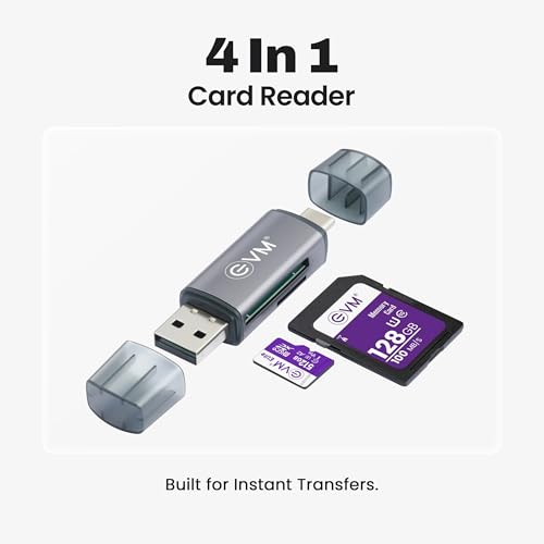 Image of EVM 4-in-1 OTG Card Reader USB 3.0 & Type-C | Multi Memory Card Reader for SD, SDHC, SDXC, Micro SD & TF Cards | Plug & Play for Laptop, Smartphone & Tablet