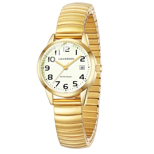 Imagen de Timever Reloj de Cuarzo Analógico Elegante para Mujer Correa de Acero Inoxidable Esfera con Números Grandes Luminosos y Fecha Regalo para Esposa y Novia