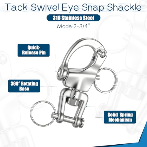 image for AOZUO 6 Pack Swivel Eye Snap Shackle, 316 Stainless Steel Clevis Swive