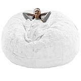 RAINBEAN Bean Bag Chair Cover - Soft Fluffy PV Velvet Sofa Bed Cover, Living Room Furniture, Lazy Sofa Bed, 5ft White