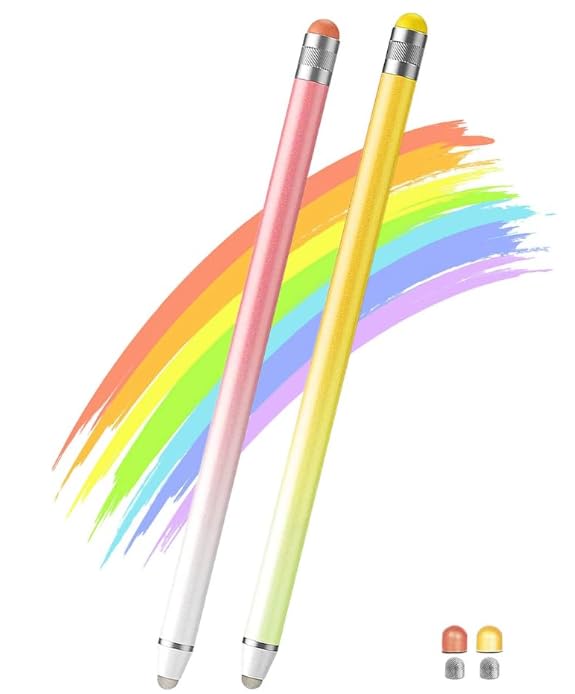 Luntak 2 in 1 ipad タッチペン 充電不要 2本セット高感度 高精度タブレット ペン スマホ タッチペン 小学生 軽量 スタイラスペン android iPhone/android/Samsung/Galaxy/Microsoft/Surface用 ペンシル (ピンク/イエロー)