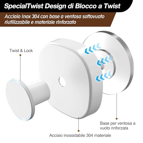 ZUNTO Handtuchhalter Ohne Bohren, 4 Stück Edelstahl Handtuchhalter für Bad & Küche, Vakuum Kleiderhaken - Saugnapf Haken, Bohrfrei, Verstellbar und Wiederverwendbar, Rückstandsfrei, Weiß