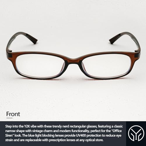 Image of Trendy Rectangular Glasses for Women Men Narrow Square Blue Light Blocking Fake Eyewear Y2K Cosplay Glasses
