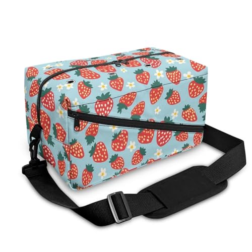 Image of Drnuikhe Strawberry Print Crochet Bag Yarn Storage Knitting Large Capacity Yarn Storage Organizer for Knitting Needles, Crochet Hooks and Other Accessories