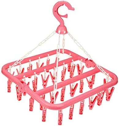 Laundry Hanger with 32 Clips, Foldable Clothes Drying Rack, 360° Rotating Sock Dryer Clip Hanger for Socks, Underwear, Bras, Baby Clothes, Towels, Indoor Outdoor Travel Clothes Drying Rack (Pink) image 5