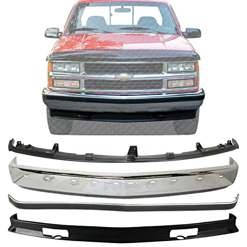 US AUTO PARTS PLUS New Front Bumper Face Bar Chrome + Molding Impact Strip + Lower Valance Air Deflector + Filler Primed Direct Replacement For Chevrolet/GMC C/K-Serie 1994-2002 12376285