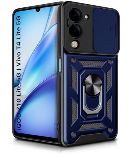 Image of WOW IMAGINE Tough Armor Bumper Mobile Back Case for Vivo T4 lite 5G | iQOO Z10 lite 5G | Y04 4G | Y19 5G | Y19e Sliding Camera Shield Cover | Shock Proof 360 Protection | Hybrid PC + TPU - Blue