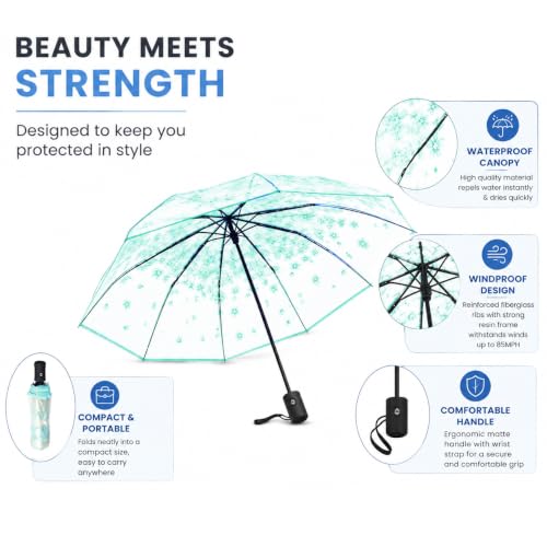 Image of Contacts Transparent Windproof Travel Waterproof Canopy, Strong Fiberglass Frame Portable Umbrella for Rain
